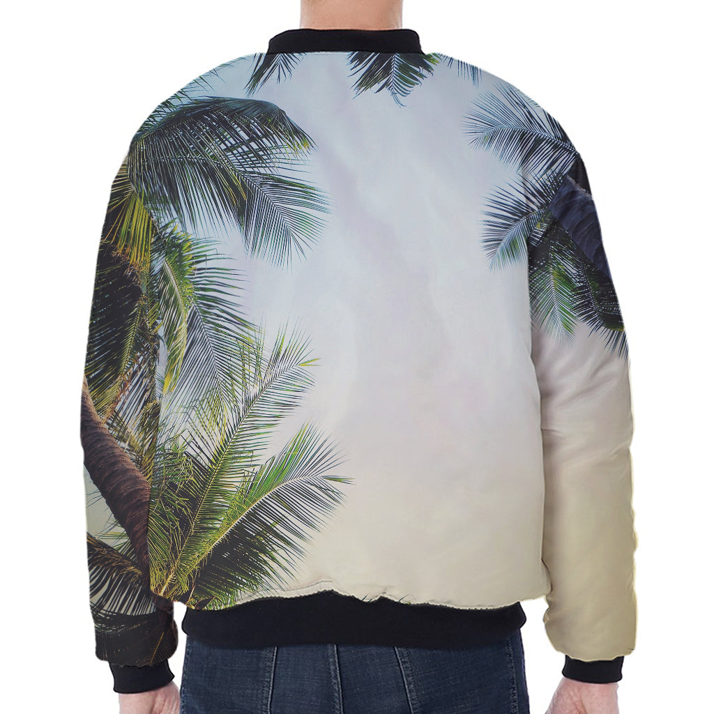Vintage Coconut Tree Print Zip Sleeve Bomber Jacket