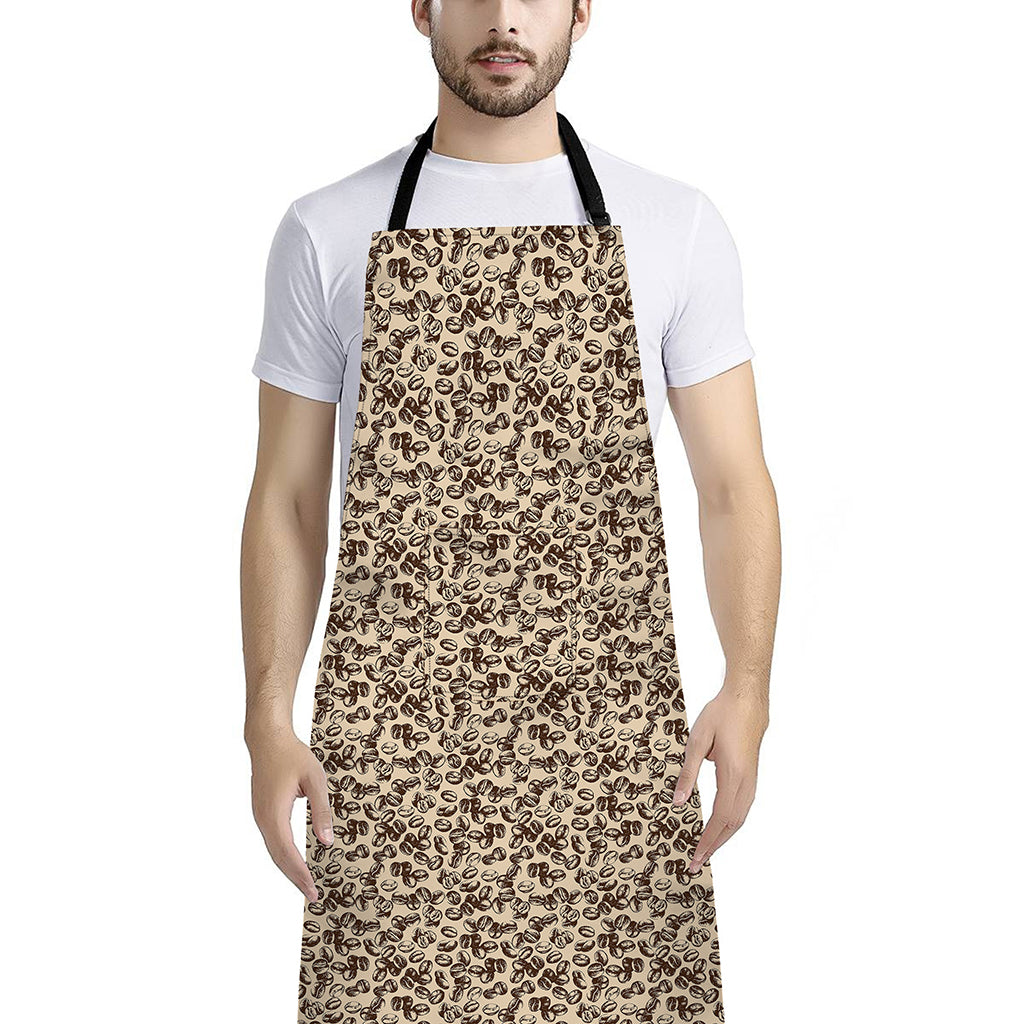 Vintage Coffee Bean Pattern Print Bib Apron With Pocket