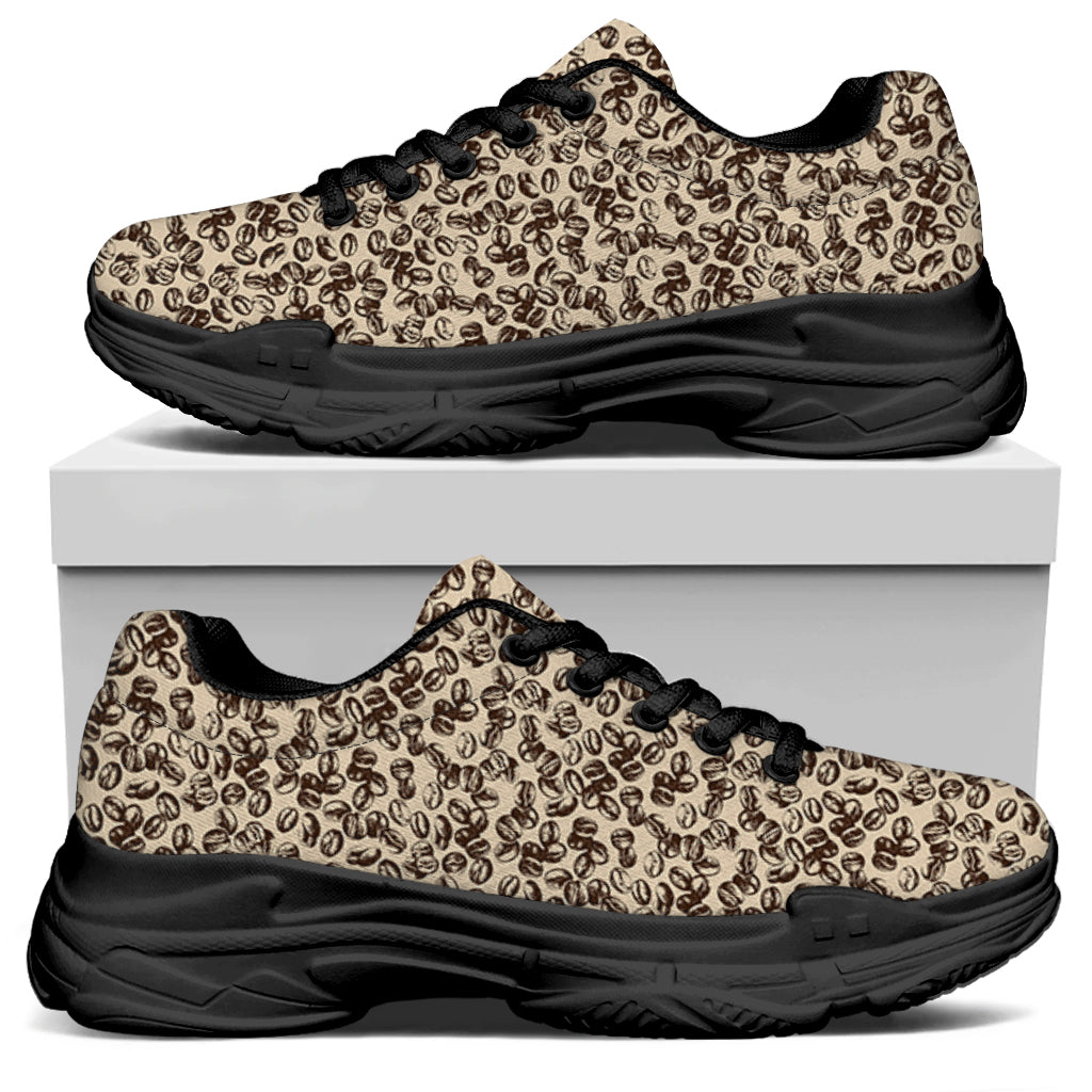 Vintage Coffee Bean Pattern Print Black Chunky Shoes
