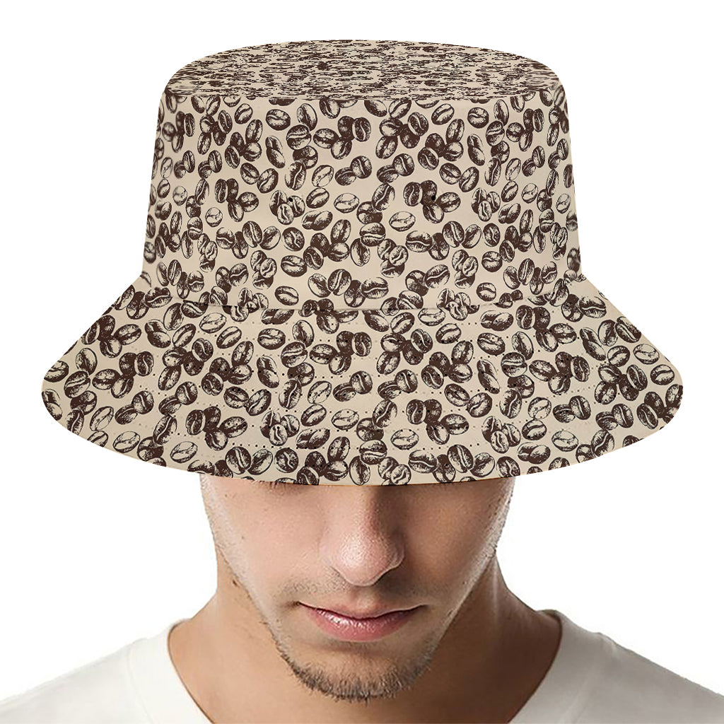 Vintage Coffee Bean Pattern Print Bucket Hat