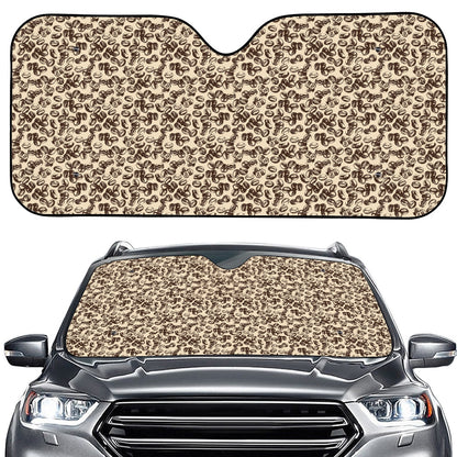 Vintage Coffee Bean Pattern Print Car Windshield Sun Shade