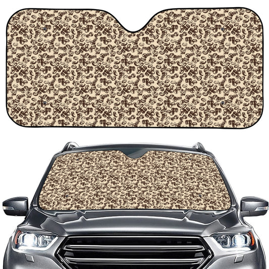 Vintage Coffee Bean Pattern Print Car Windshield Sun Shade