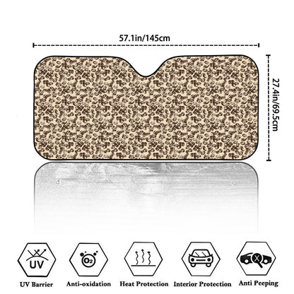 Vintage Coffee Bean Pattern Print Car Windshield Sun Shade