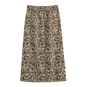 Vintage Coffee Bean Pattern Print Cotton Front Slit Maxi Skirt