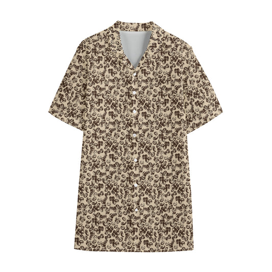 Vintage Coffee Bean Pattern Print Cotton Hawaiian Shirt