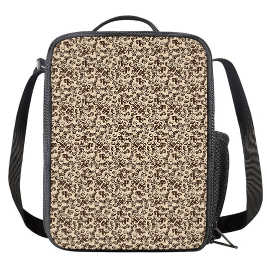 Vintage Coffee Bean Pattern Print Crossbody Lunch Bag