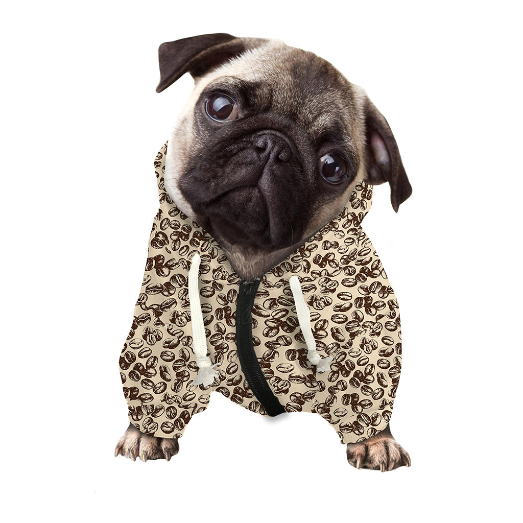 Vintage Coffee Bean Pattern Print Dog Zip Up Hoodie