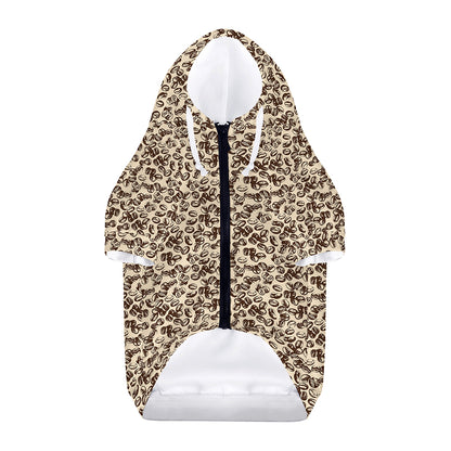 Vintage Coffee Bean Pattern Print Dog Zip Up Hoodie