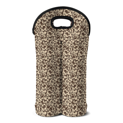 Vintage Coffee Bean Pattern Print Double Neoprene Wine Tote