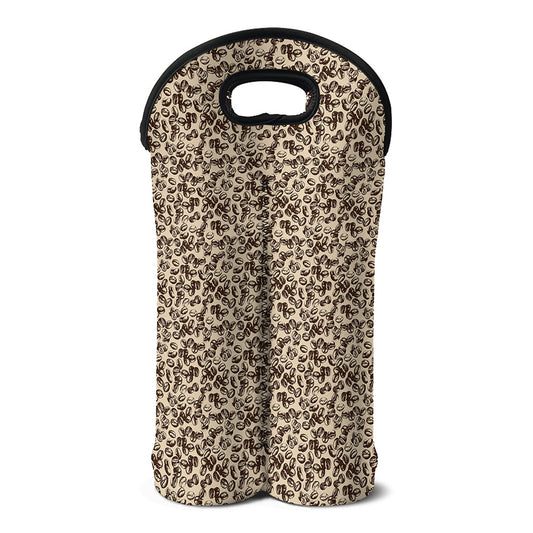 Vintage Coffee Bean Pattern Print Double Neoprene Wine Tote