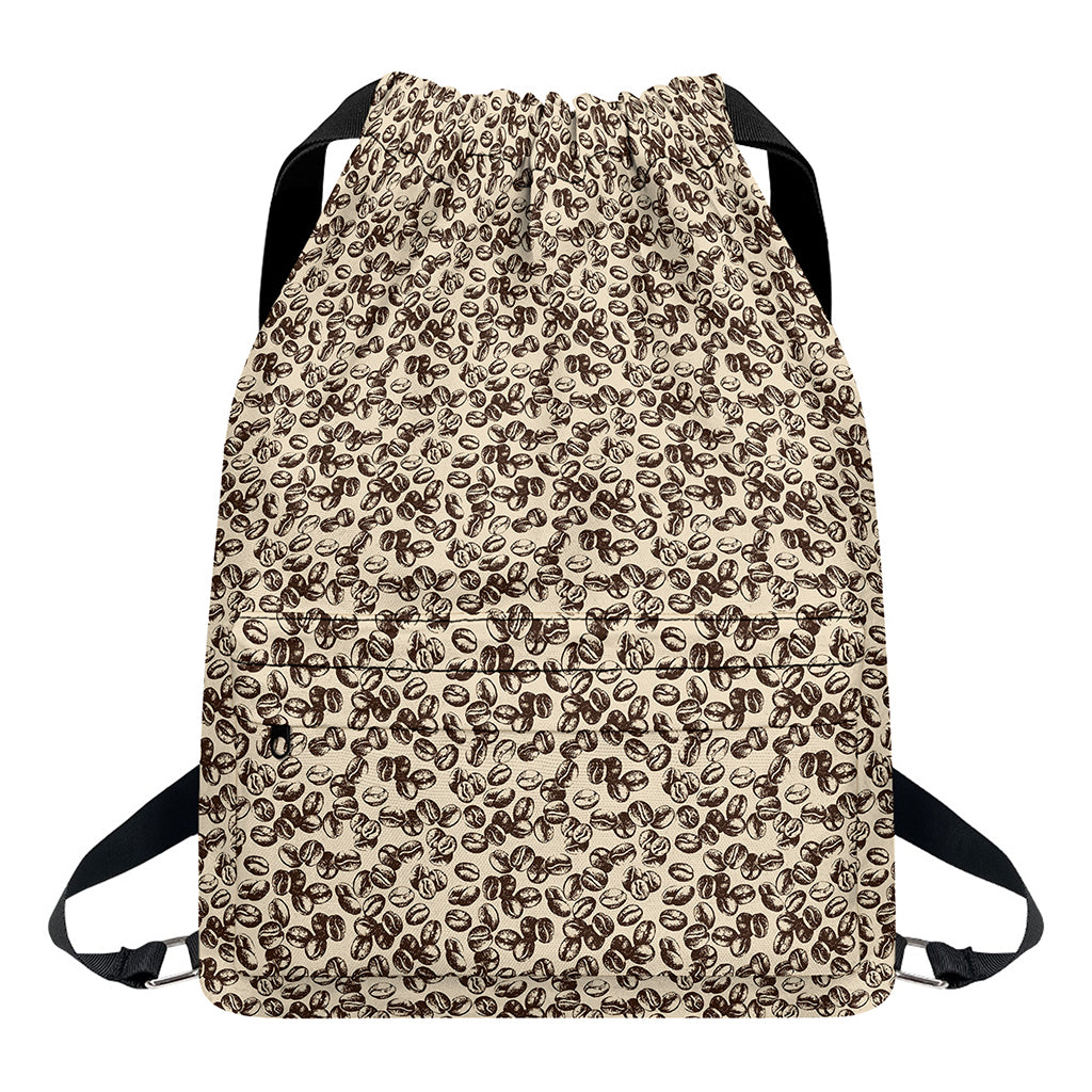 Vintage Coffee Bean Pattern Print Drawstring Backpack