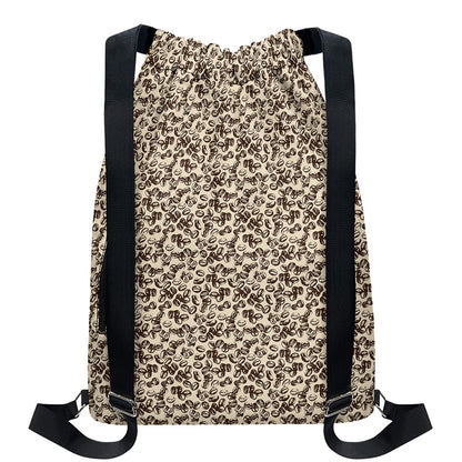 Vintage Coffee Bean Pattern Print Drawstring Backpack
