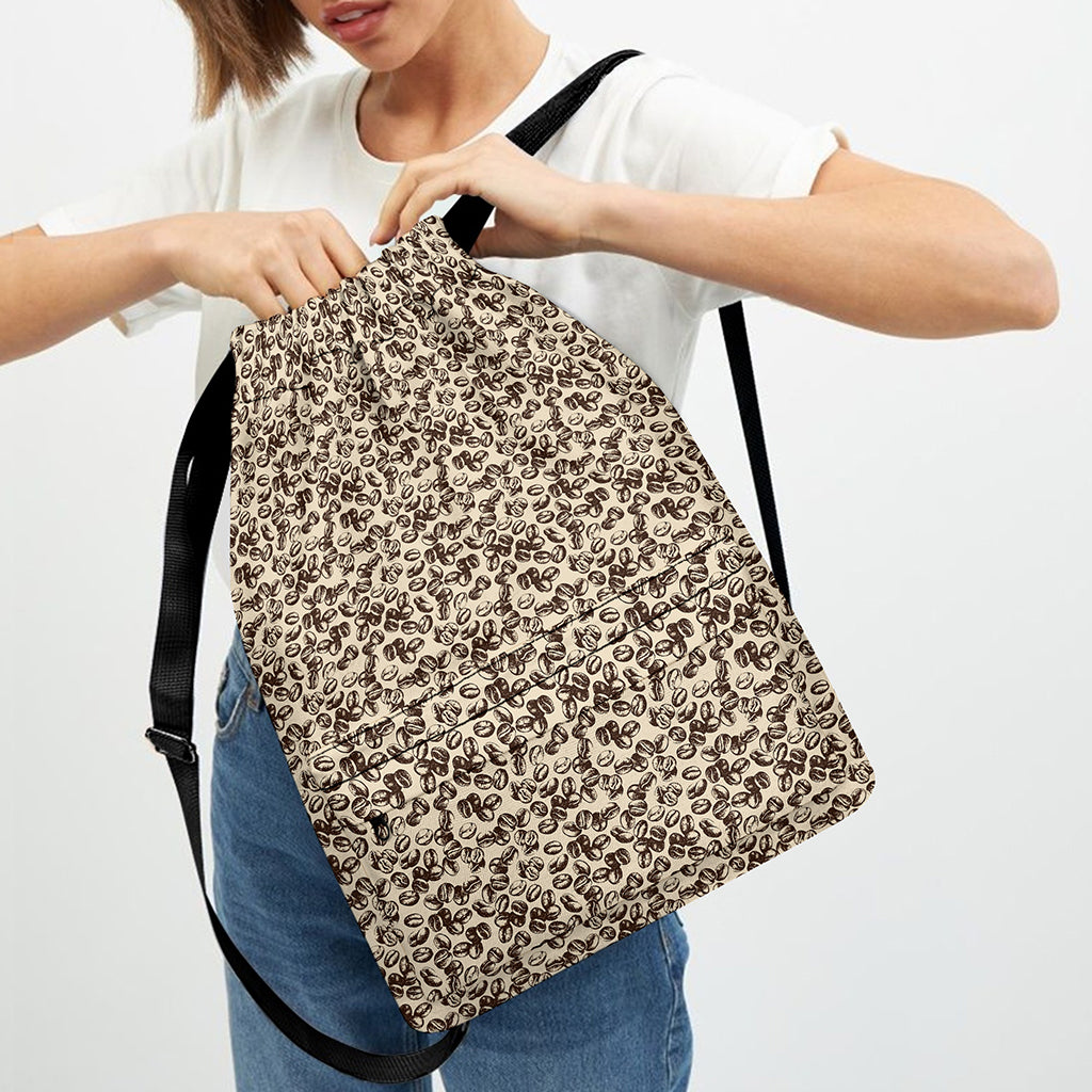 Vintage Coffee Bean Pattern Print Drawstring Backpack