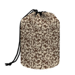 Vintage Coffee Bean Pattern Print Drawstring Makeup Bag