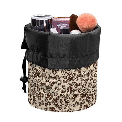 Vintage Coffee Bean Pattern Print Drawstring Makeup Bag