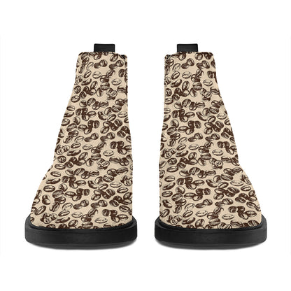 Vintage Coffee Bean Pattern Print Flat Ankle Boots