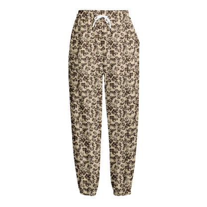 Vintage Coffee Bean Pattern Print Fleece Lined Knit Pants