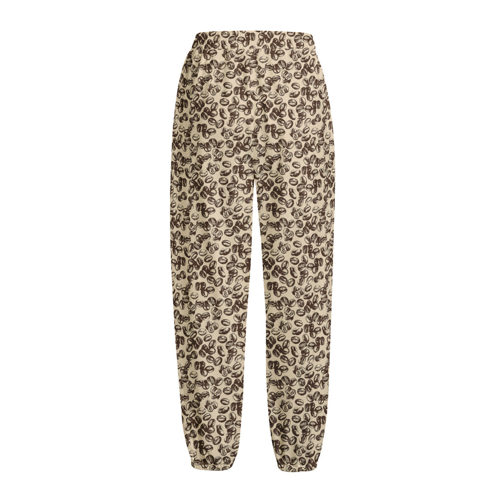 Vintage Coffee Bean Pattern Print Fleece Lined Knit Pants
