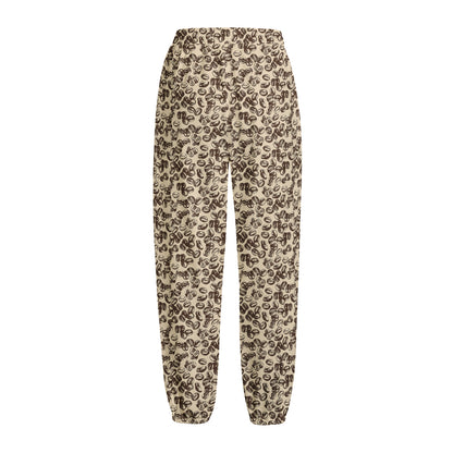Vintage Coffee Bean Pattern Print Fleece Lined Knit Pants