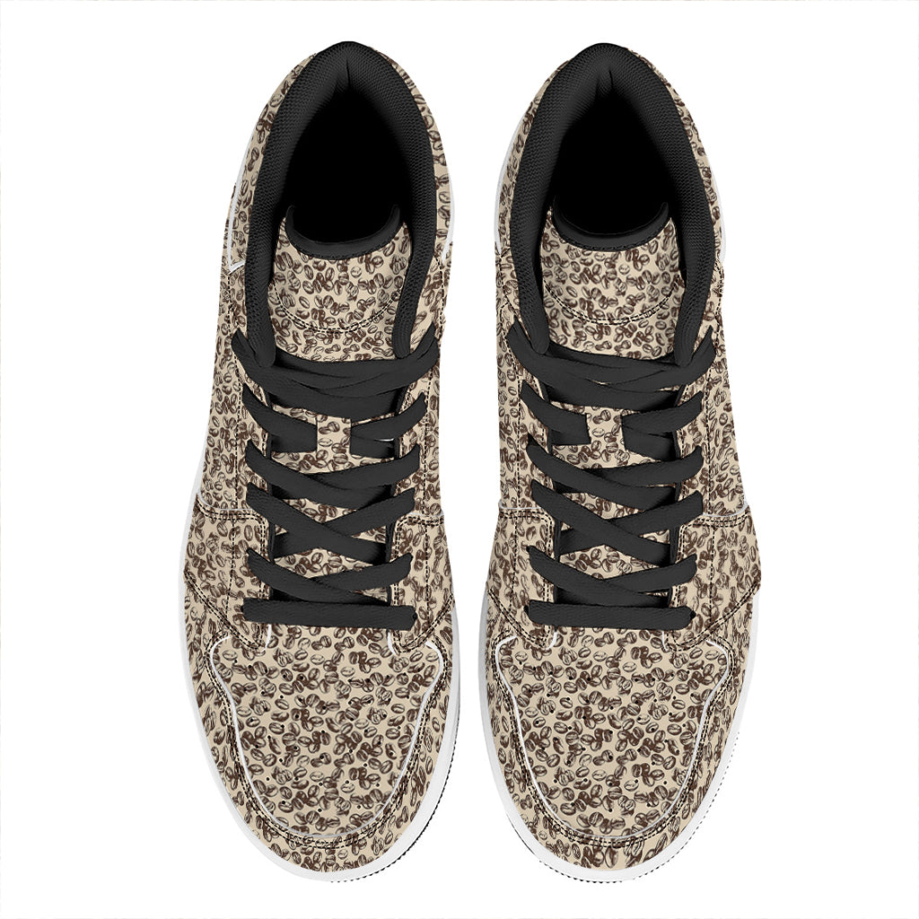Vintage Coffee Bean Pattern Print High Top Leather Sneakers