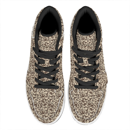 Vintage Coffee Bean Pattern Print High Top Leather Sneakers