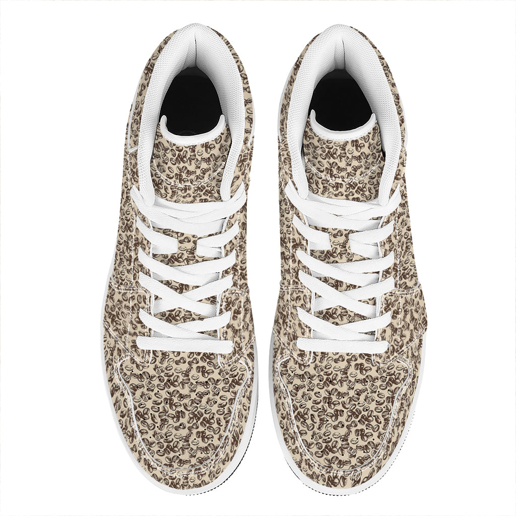 Vintage Coffee Bean Pattern Print High Top Leather Sneakers