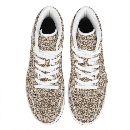 Vintage Coffee Bean Pattern Print High Top Leather Sneakers