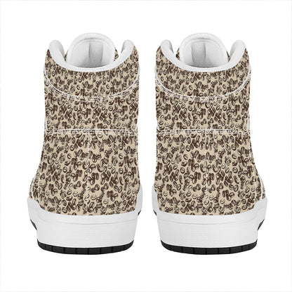Vintage Coffee Bean Pattern Print High Top Leather Sneakers