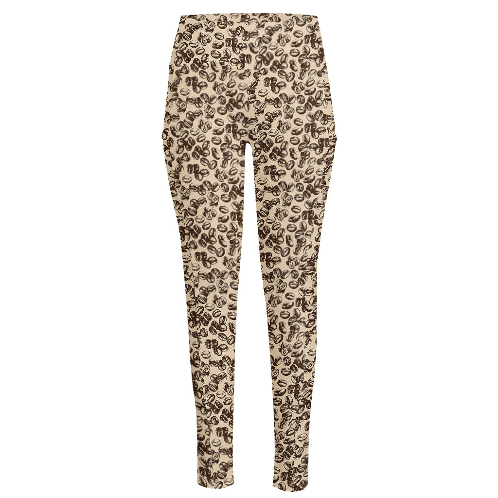 Vintage Coffee Bean Pattern Print High-Waisted Pocket Leggings