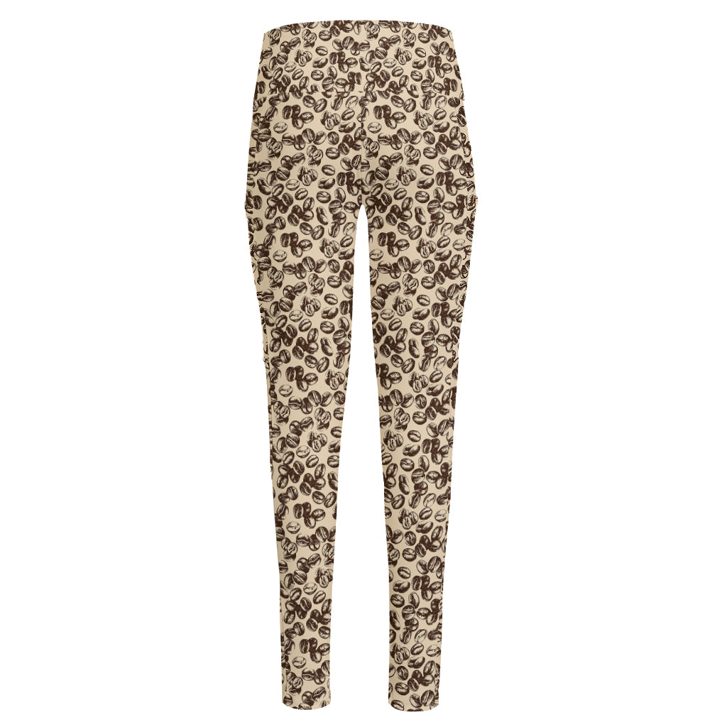 Vintage Coffee Bean Pattern Print High-Waisted Pocket Leggings