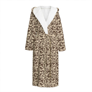 Vintage Coffee Bean Pattern Print Hooded Bathrobe