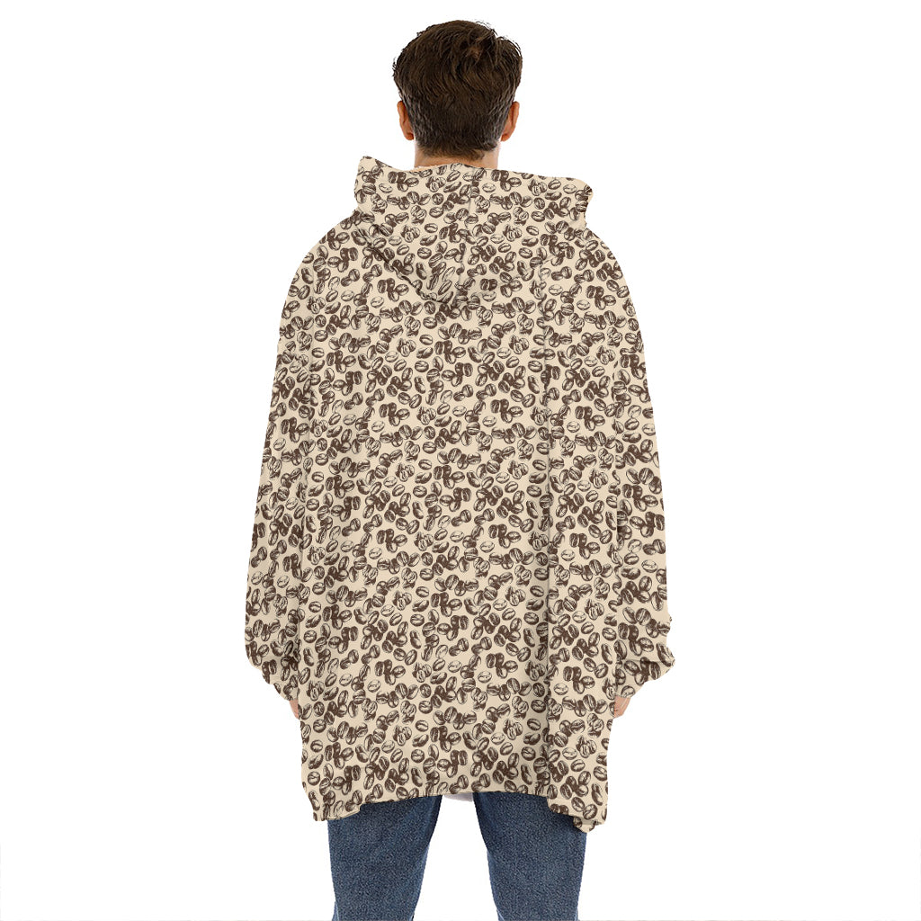 Vintage Coffee Bean Pattern Print Hoodie Blanket