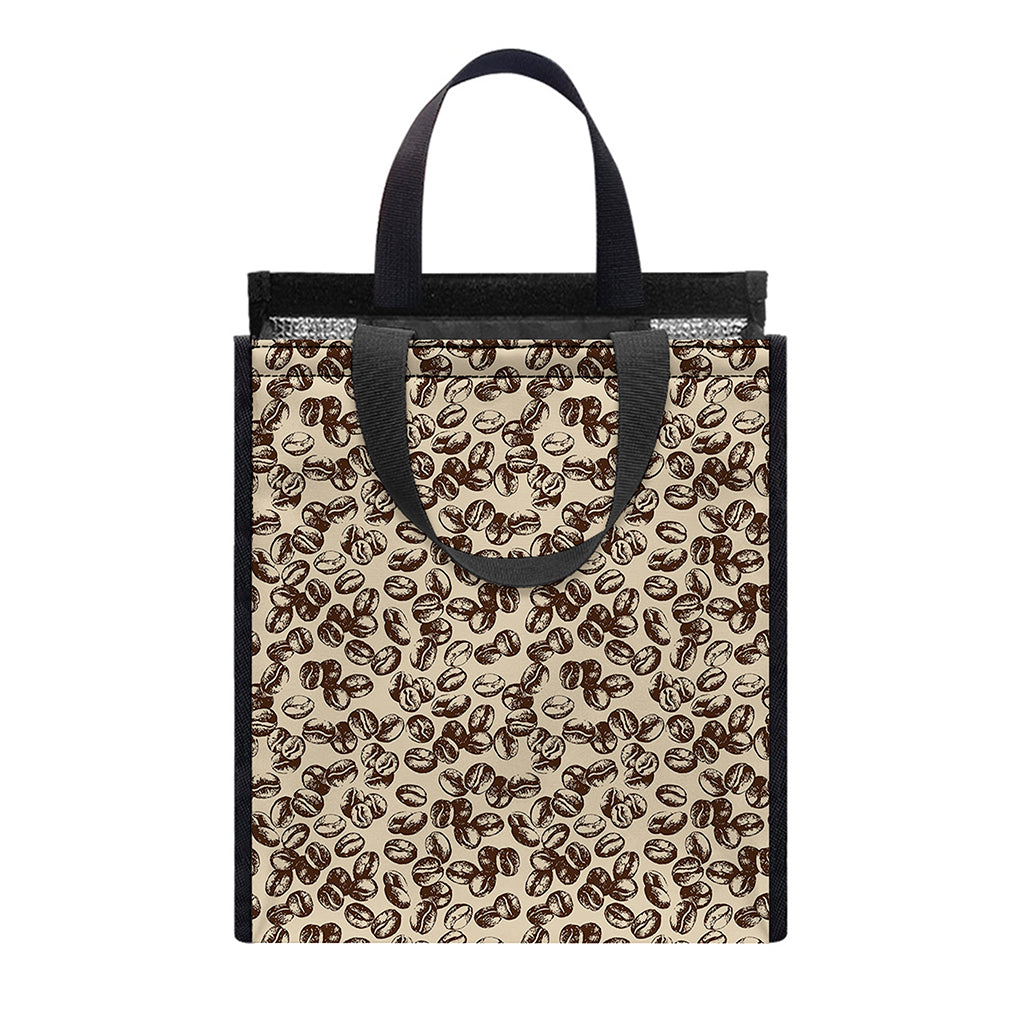 Vintage Coffee Bean Pattern Print Insulated Lunch Tote