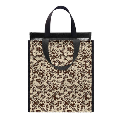 Vintage Coffee Bean Pattern Print Insulated Lunch Tote
