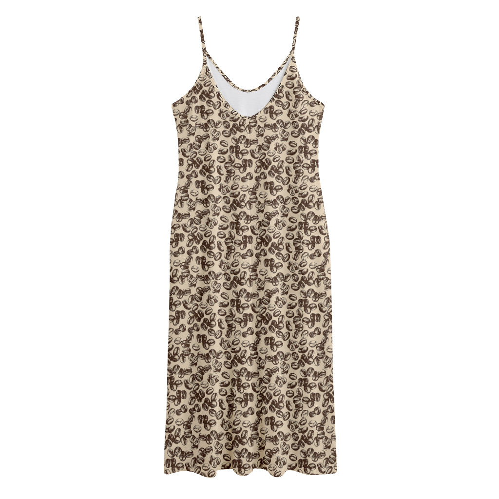 Vintage Coffee Bean Pattern Print Jersey Midi Cami Dress