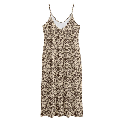 Vintage Coffee Bean Pattern Print Jersey Midi Cami Dress