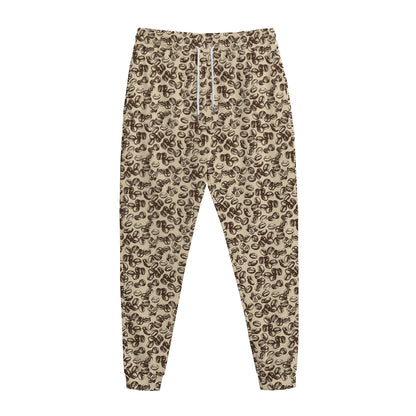 Vintage Coffee Bean Pattern Print Jogger Pants