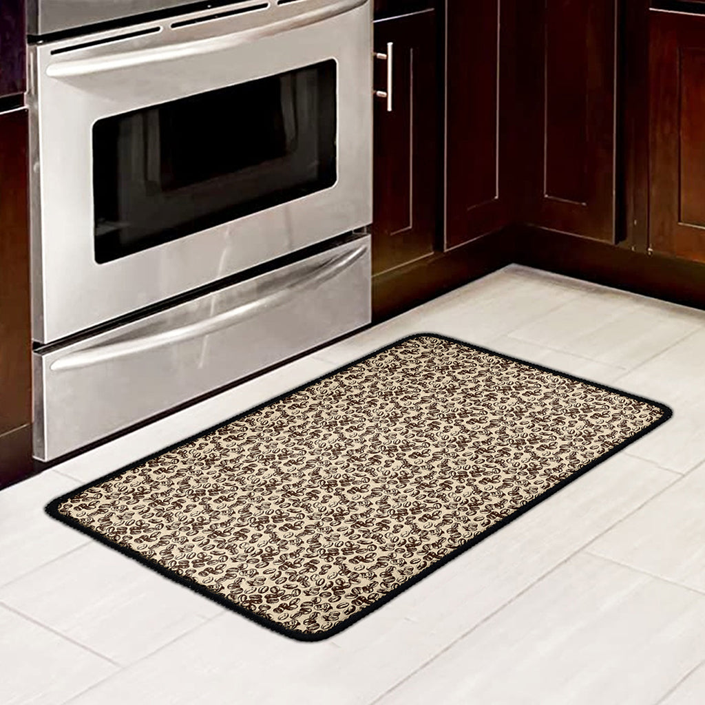 Vintage Coffee Bean Pattern Print Kitchen Mat
