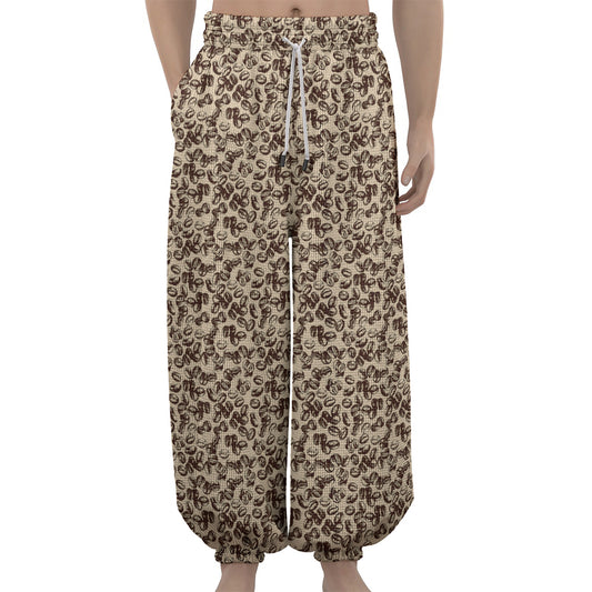 Vintage Coffee Bean Pattern Print Lantern Pants