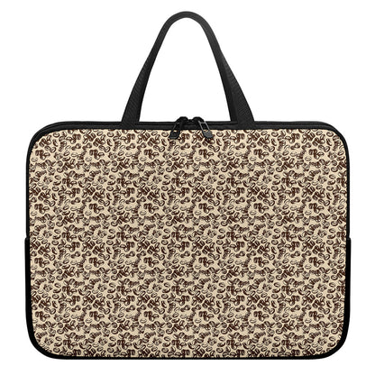 Vintage Coffee Bean Pattern Print Laptop Sleeve With Handle