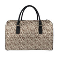 Vintage Coffee Bean Pattern Print Leather Duffel Bag