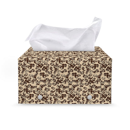 Vintage Coffee Bean Pattern Print Leather Tissue Box Cover
