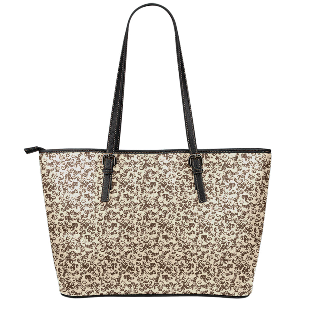 Vintage Coffee Bean Pattern Print Leather Tote Bag