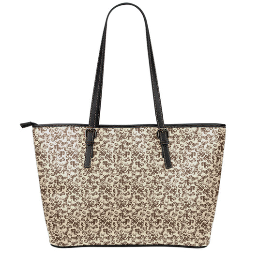 Vintage Coffee Bean Pattern Print Leather Tote Bag