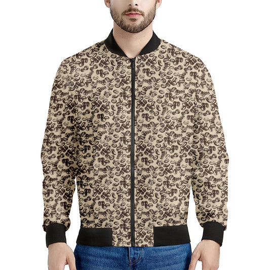Vintage Coffee Bean Pattern Print Men's Bomber Jacket