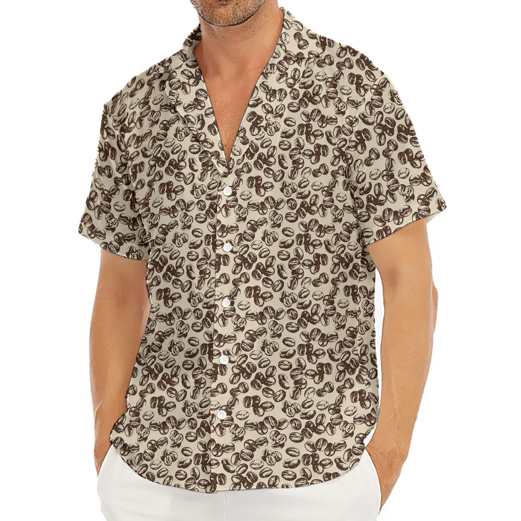 Vintage Coffee Bean Pattern Print Men's Deep V-Neck Shirt