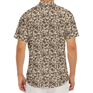 Vintage Coffee Bean Pattern Print Men's Deep V-Neck Shirt