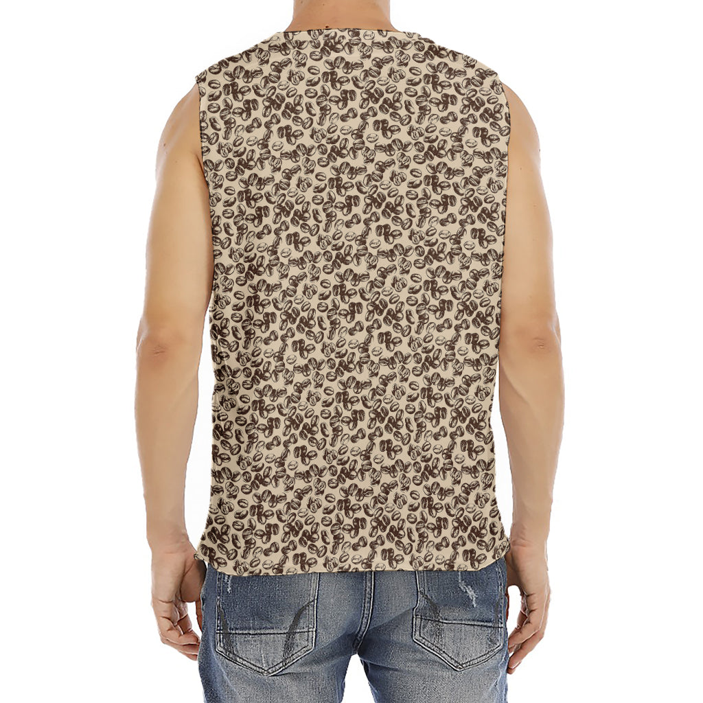 Vintage Coffee Bean Pattern Print Men's Fitness Tank Top