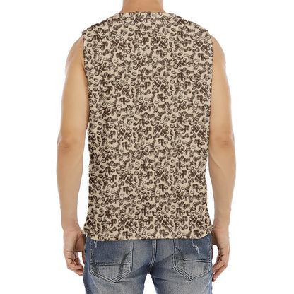 Vintage Coffee Bean Pattern Print Men's Fitness Tank Top