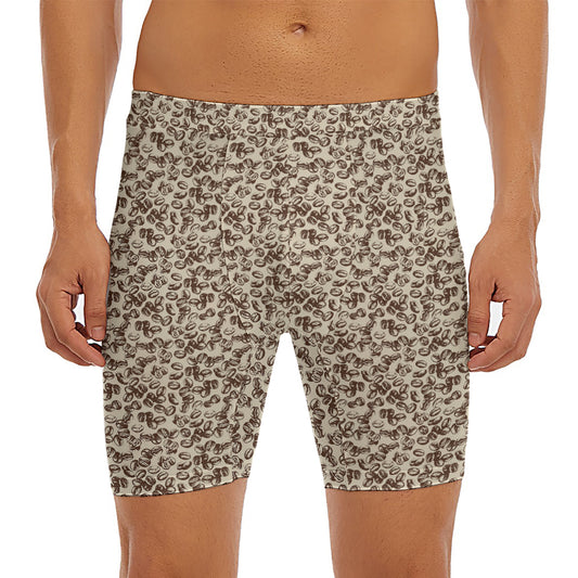 Vintage Coffee Bean Pattern Print Men's Long Boxer Briefs